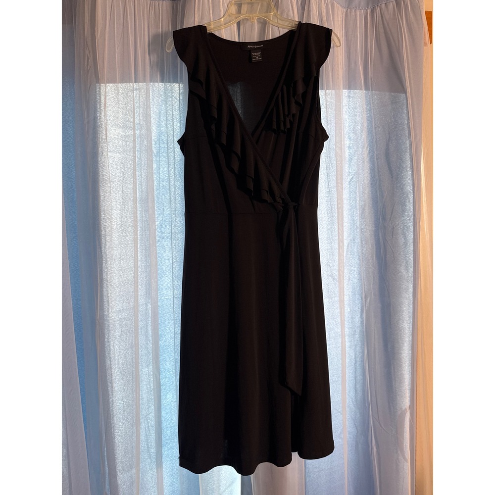 Ashley Stewart Faux Wrap Dress‎ Womens 1X Black Ruffle V-Neck Sleeveless